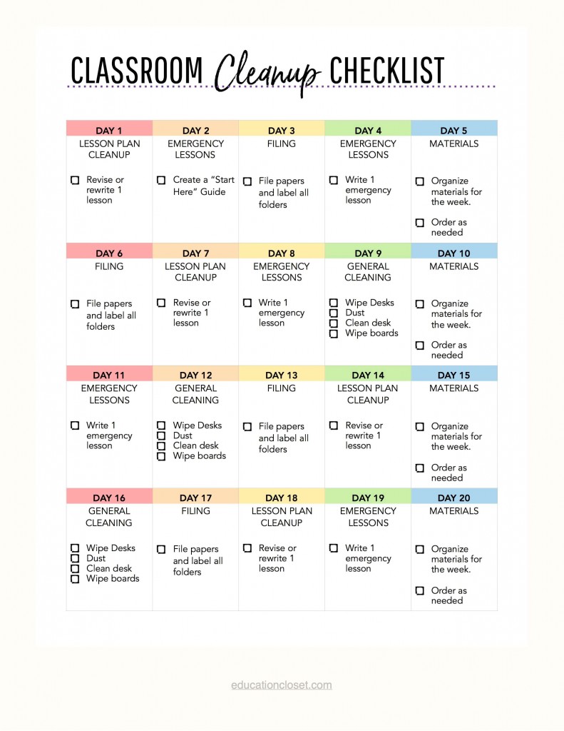 classroom organization checklist