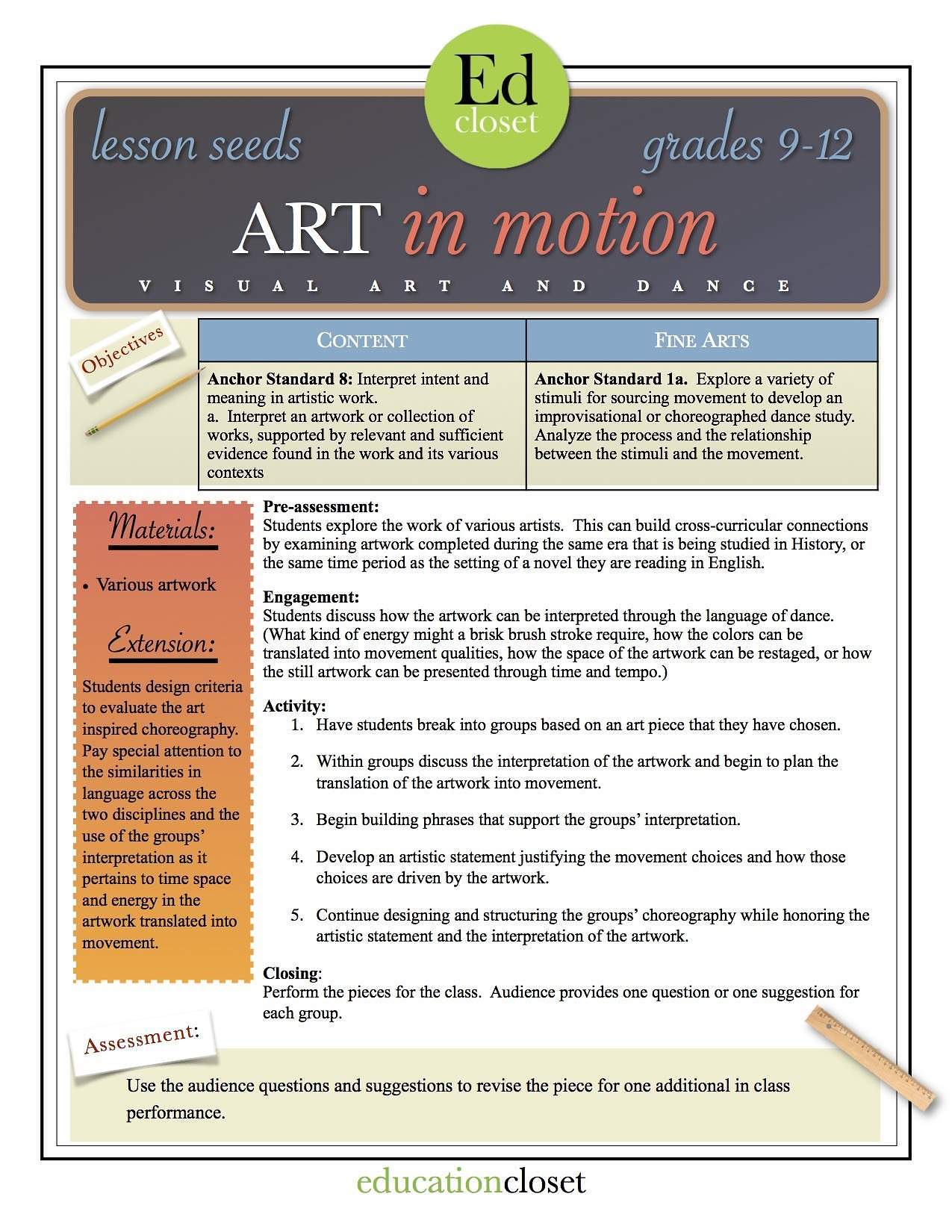 art in motion lesson, Studio STEAM-up, Arts and Dance, Education Closet