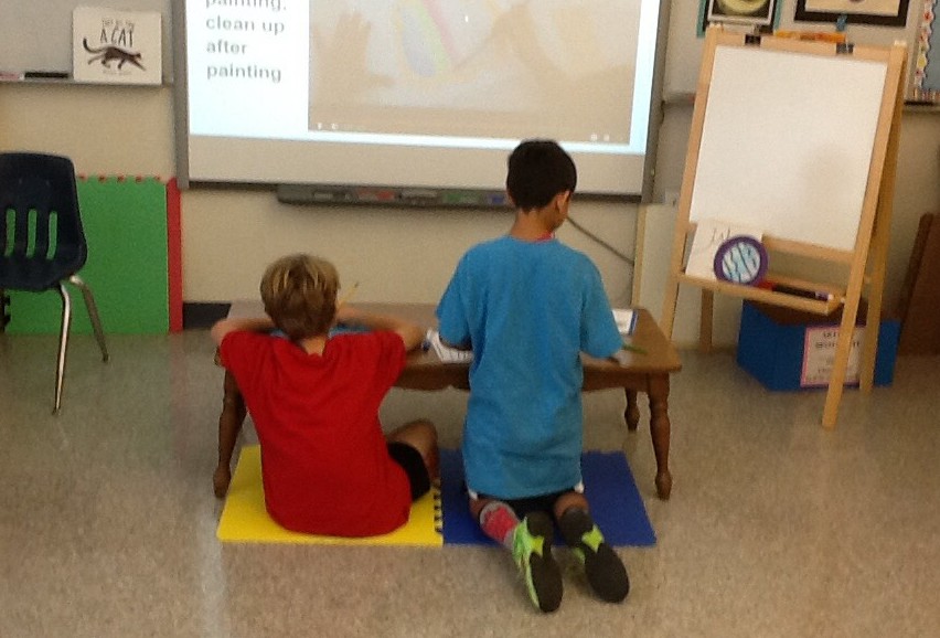 Students using flexible seating in the classroom