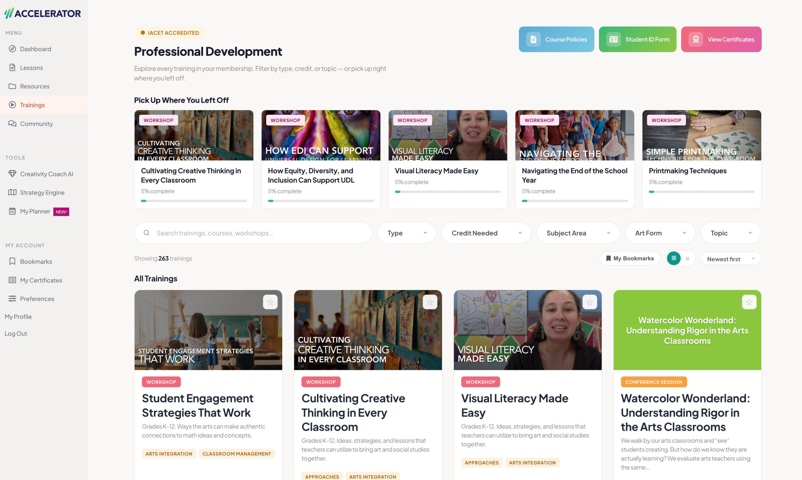 IACET-accredited arts integration professional development workshops